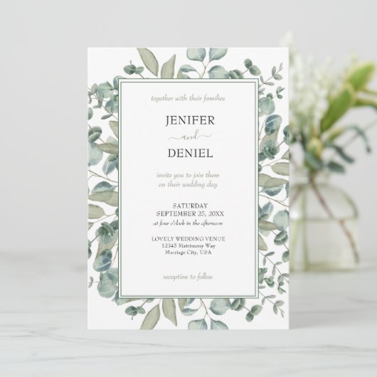 Eucalyptus Greenery Botanical Wedding Kaart (Staand voorkant)