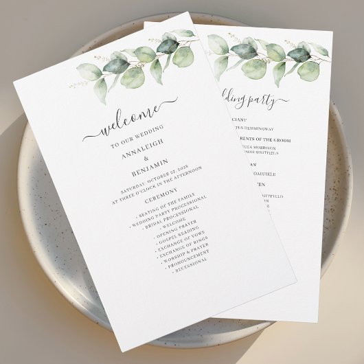 Eucalyptus Greenery Botanical Wedding Programme