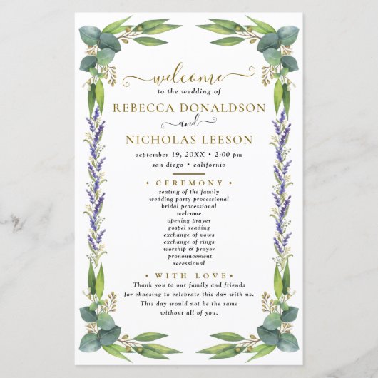Eucalyptus Greenery Botanical Wedding Programme (Voorkant)