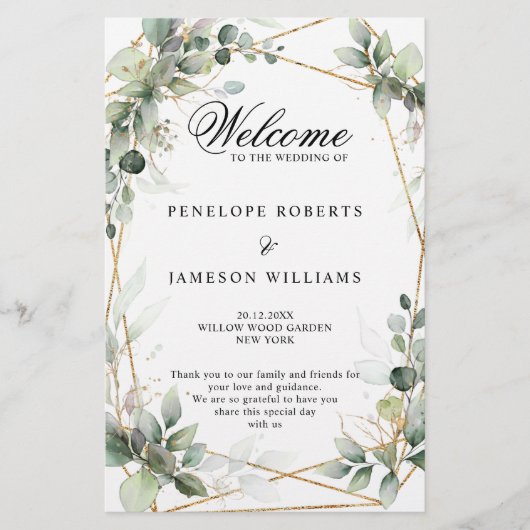 Eucalyptus Greenery Botanical Wedding Programme