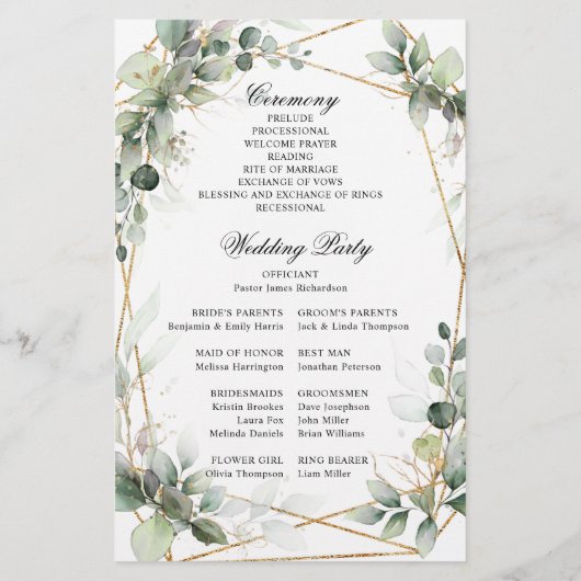 Eucalyptus Greenery Botanical Wedding Programme (Achterkant)