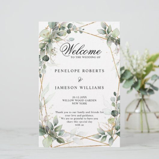 Eucalyptus Greenery Botanical Wedding Programme (Staand voorkant)