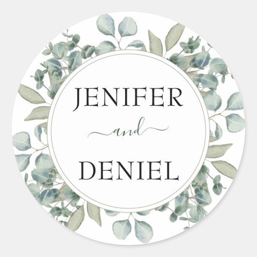 Eucalyptus Greenery Botanical Wedding Ronde Sticker (Voorkant)