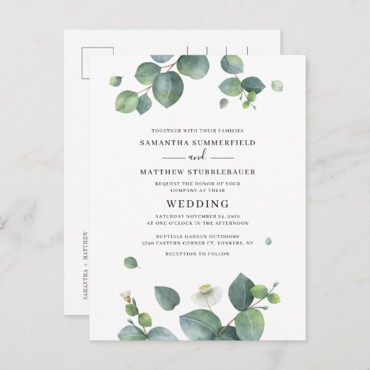 Eucalyptus Greenery Botanical Wedding Uitnodiging Briefkaart (Voorkant / Achterkant)