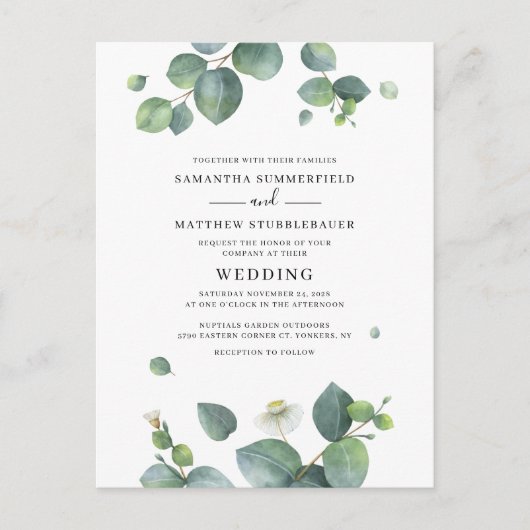 Eucalyptus Greenery Botanical Wedding Uitnodiging Briefkaart (Voorkant)