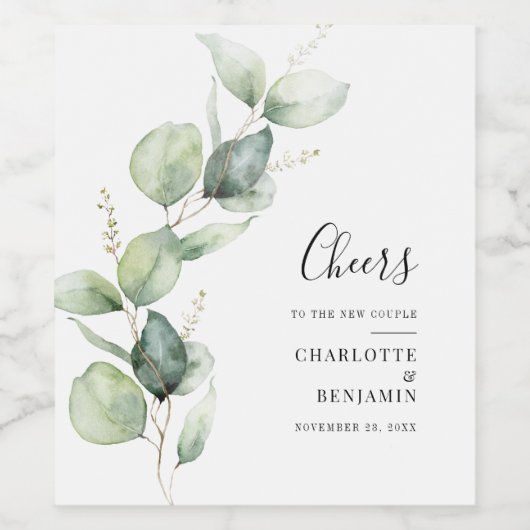 Eucalyptus Greenery Botanical Wedding Wijn Etiket (Enkel label)