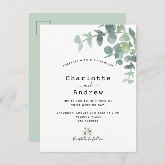 Eucalyptus greenery botanical white bruiloft briefkaart (Voorkant / Achterkant)