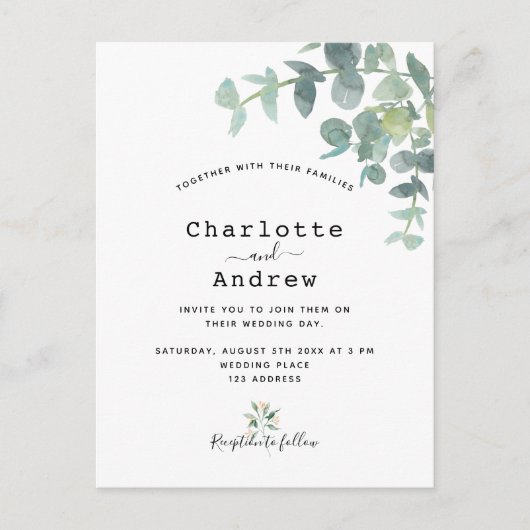 Eucalyptus greenery botanical white bruiloft briefkaart (Voorkant)