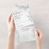 Eucalyptus Greenery Botanische QR Code Huwelijk All In One Uitnodiging (Afscheurbaar)