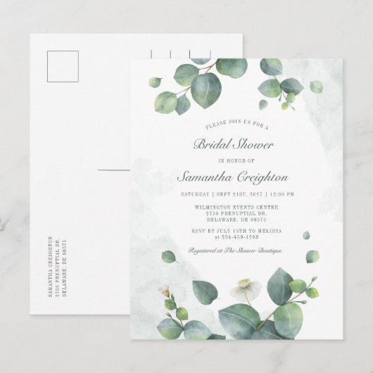 Eucalyptus Greenery botanische Vrijgezellenfeest Uitnodiging Briefkaart (Voorkant / Achterkant)