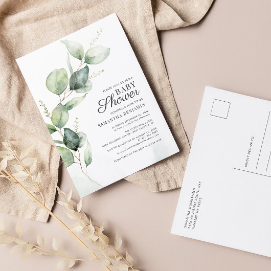 Eucalyptus Greenery Boy Baby shower Uitnodiging Briefkaart