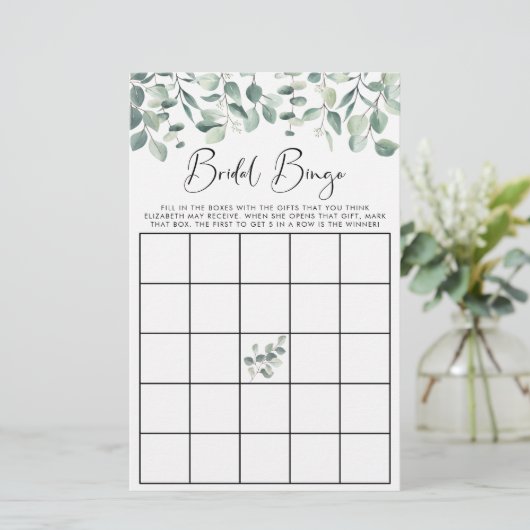 Eucalyptus Greenery Bridal Bingo Shower Game (Staand voorkant)