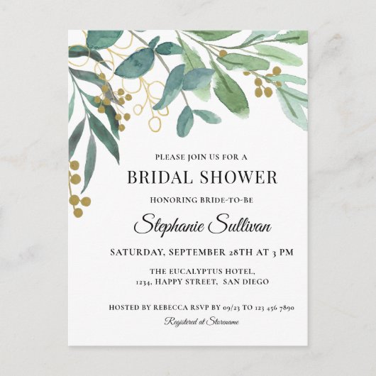 Eucalyptus Greenery Bridal Shower Briefkaart (Voorkant)