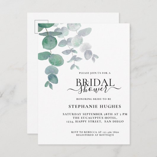 Eucalyptus Greenery Bridal Shower Uitnodiging Briefkaart (Voorkant / Achterkant)