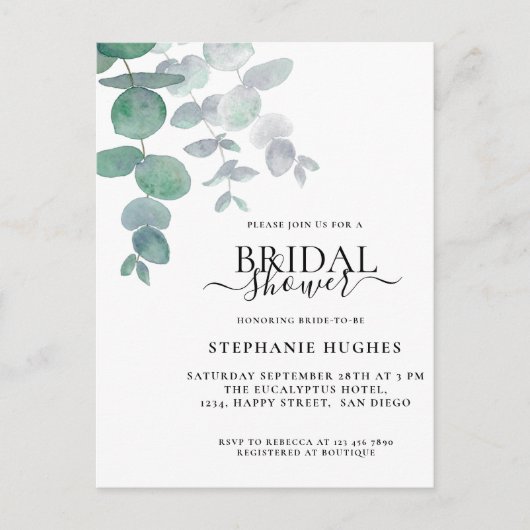 Eucalyptus Greenery Bridal Shower Uitnodiging Briefkaart (Voorkant)