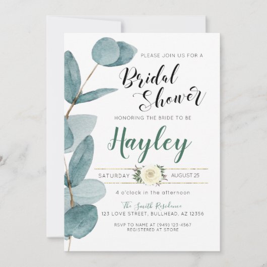 Eucalyptus Greenery Bridal Shower-uitnodiging Kaart (Voorkant)