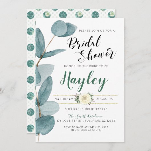 Eucalyptus Greenery Bridal Shower-uitnodiging Kaart (Voorkant / Achterkant)