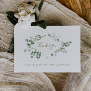 eucalyptus greenery bridesmaid dank je creditcard uitnodiging briefkaart