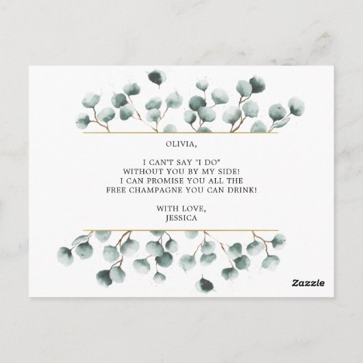 Eucalyptus Greenery Bridesmaid proposal Kaart (Achterkant)
