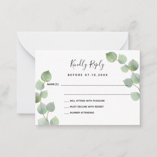 Eucalyptus greenery bruiloft RSVP Notitiekaartje (Voorkant)