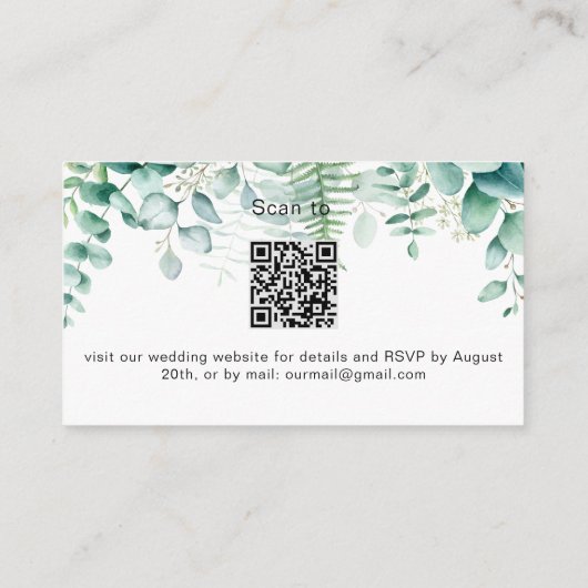 Eucalyptus greenery bruiloft website RSVP QR code Informatiekaartje (Achterkant)