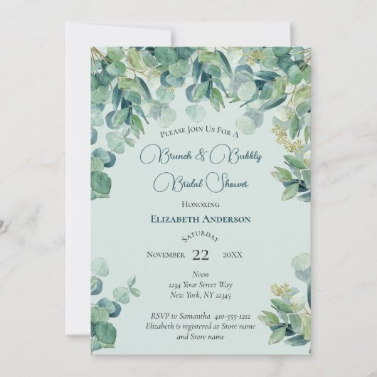Eucalyptus Greenery Brunch Bubble Vrijgezellenfees Kaart (Voorkant)