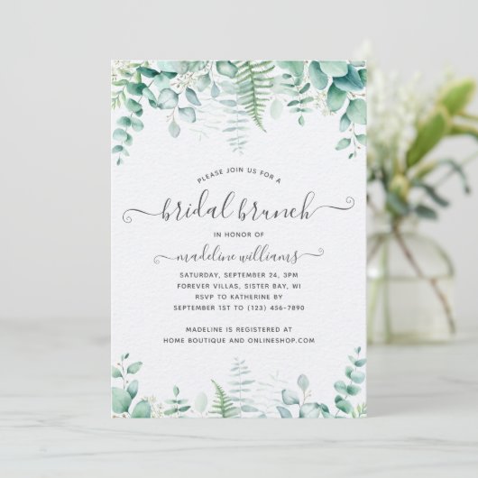 Eucalyptus Greenery Brunch Vrijgezellenfeest Kaart (Staand voorkant)