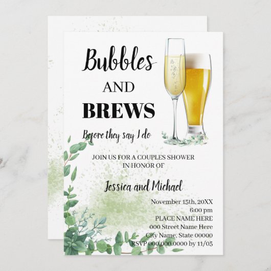 Eucalyptus Greenery Bubble & Brews Couples Shower Kaart (Voorkant / Achterkant)
