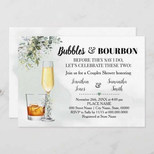 Eucalyptus Greenery Bubbles & Bourbon Shower Kaart (Voorkant / Achterkant)