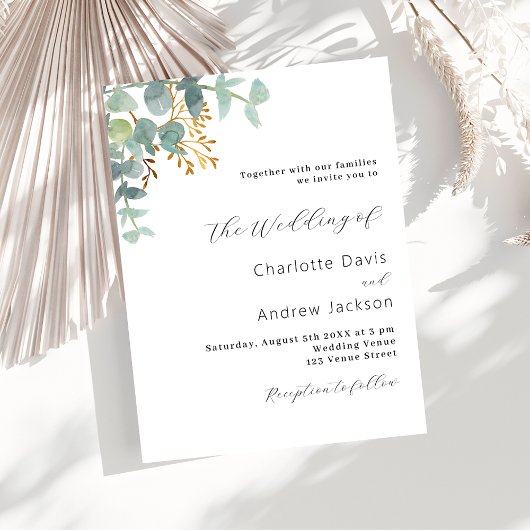 Eucalyptus greenery budget bruiloft uitnodiging flyer