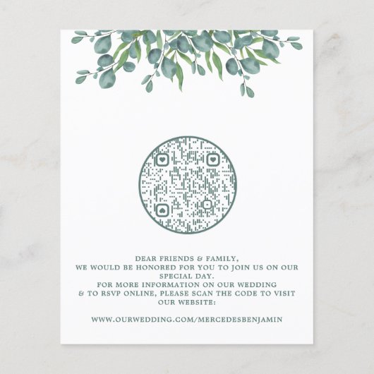 Eucalyptus Greenery Budget QR Code Wedding Uitnodi (Achterkant)