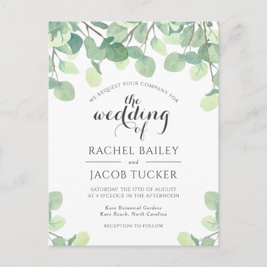 Eucalyptus Greenery Budget Weddenschap Briefkaart (Voorkant)
