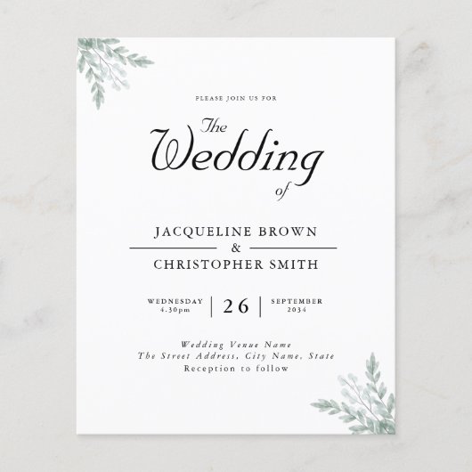 Eucalyptus Greenery Budget Weddenschap Flyer (Voorkant)