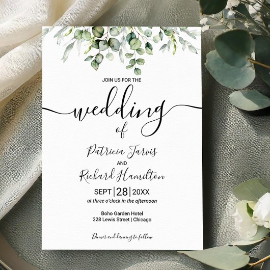 Eucalyptus Greenery Budget Wedding Invitations