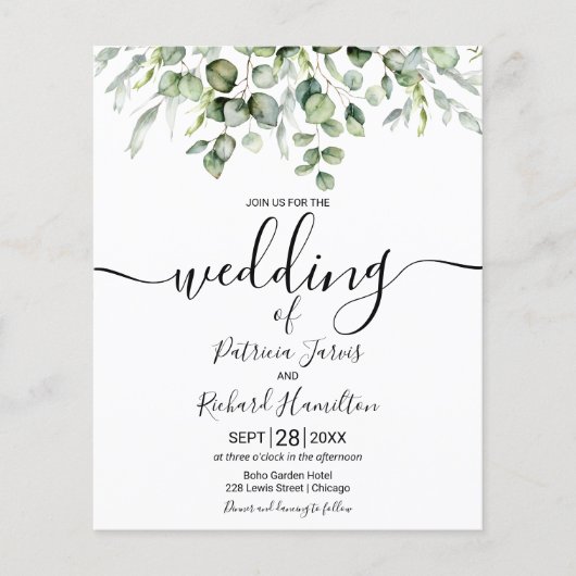Eucalyptus Greenery Budget Wedding Invitations (Voorkant)
