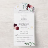 Eucalyptus Greenery Burgundy Floral Wedding All In One Uitnodiging (Binnen)