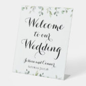 Eucalyptus Greenery Calligraphy Welcome Wedding Reclamebord Met Voetstuk (Voorkant)