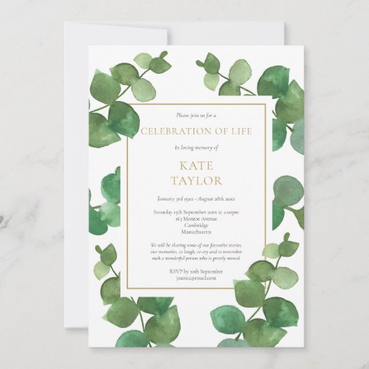 Eucalyptus Greenery Celebration of Life Funeral Kaart (Voorkant)