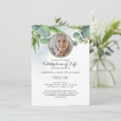 Eucalyptus Greenery Celebration of Life Invitation Kaart (Staand voorkant)