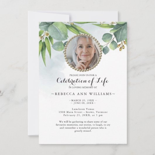 Eucalyptus Greenery Celebration of Life Invitation Kaart (Voorkant)
