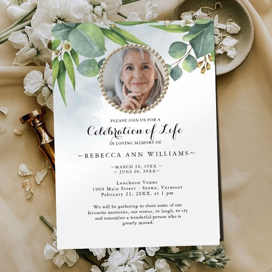 Eucalyptus Greenery Celebration of Life Invitation Kaart