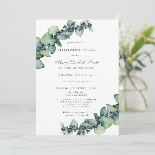 Eucalyptus Greenery Celebration of Life Kaart (Staand voorkant)