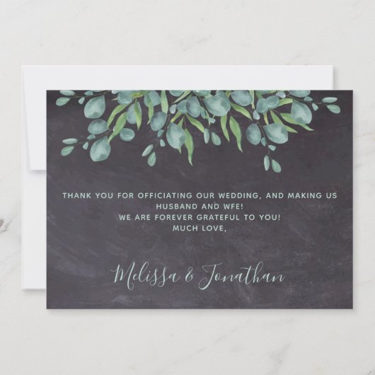Eucalyptus Greenery Chalkboard Wedding Officier Bedankkaart (Achterkant)