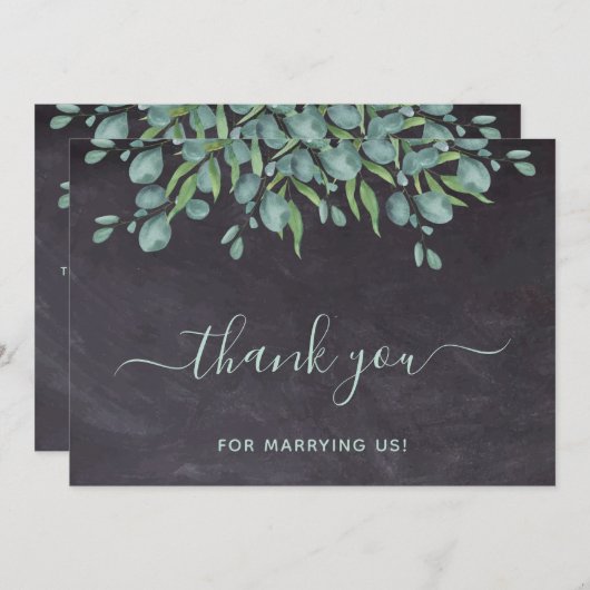 Eucalyptus Greenery Chalkboard Wedding Officier Bedankkaart (Voorkant / Achterkant)