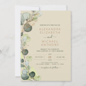 Eucalyptus Greenery Champagne Beige Gold Wedding Kaart (Voorkant)