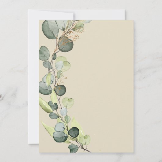 Eucalyptus Greenery Champagne Beige Gold Wedding Kaart (Achterkant)