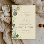 Eucalyptus Greenery Champagne Beige Gold Wedding Kaart