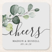 Eucalyptus Greenery Cheers Wedding Favor Kartonnen Onderzetters (Voorkant)