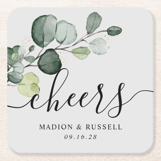 Eucalyptus Greenery Cheers Wedding Favor Kartonnen Onderzetters (Voorkant)