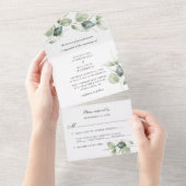 Eucalyptus Greenery Chic Botanical Wedding All In One Uitnodiging (Afscheurbaar)